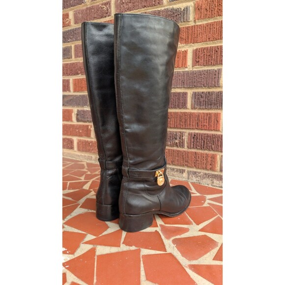 Michael Kors Hamilton Riding Knee High Boots w/Gold MK Logo Charm -Black- 8M - Picture 6 of 10